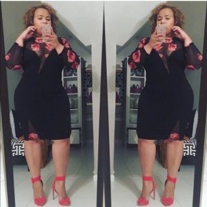 Black and Red mesh stripe bodycon dress